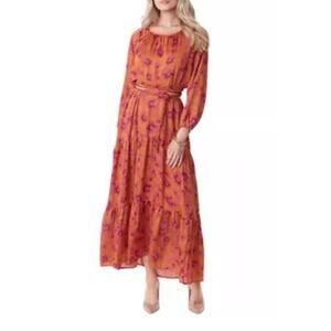 Jessica Simpson Kezia Long Sleeve Cut Out Maxi Botanical Dress NWT